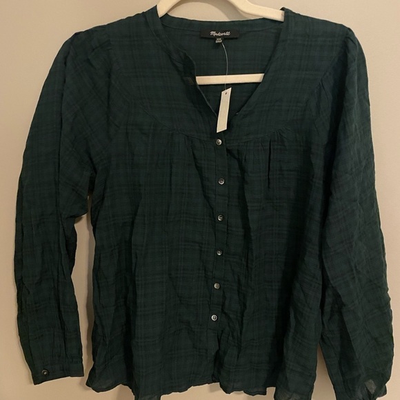 Madewell Plaid Balloon Sleeve Peasant Long Sleeve Blouse Top - Picture 4 of 6